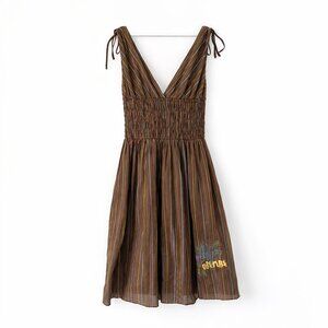 Muchacha Brown Metallic Lace Up Midi Halter Dress size 2